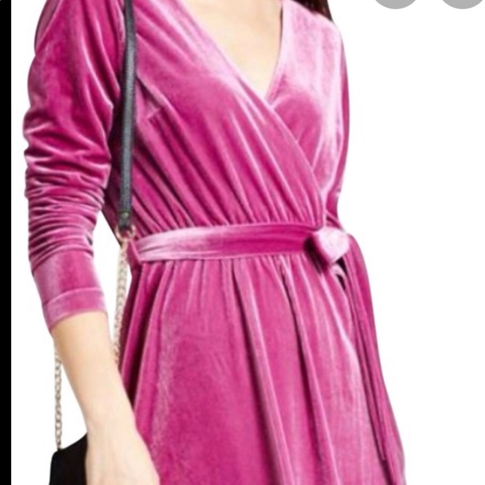 Mossimo Velvet Fushia Long Sleeve Faux Wrap Dress